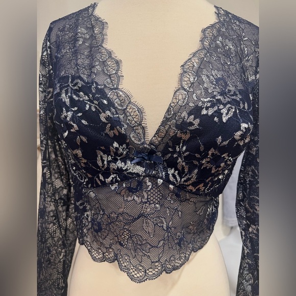 Victoria Secret Dream Angels Allure Shimmer Long-Sleeve Bra Longline Navy Large - Picture 9 of 15